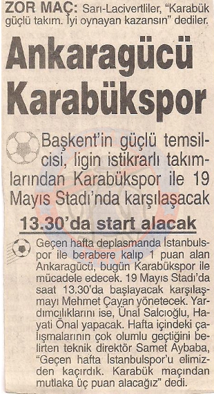 NOSTALJİ | MKE Ankaragücü – Kardemir Karabükspor | 8 Åžubat 1998